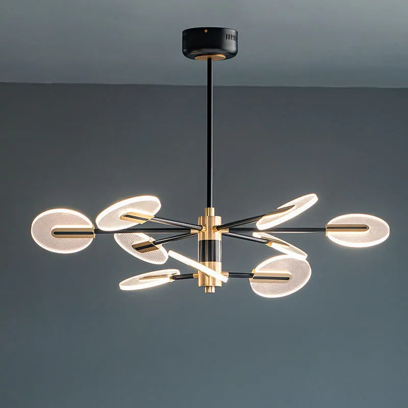 Nordic style iron frame LED chandelier with acrylic shades in a multi-head pendant lamp design.