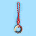 Blue braided rope dog chew toy with central knot measuring 43cm long