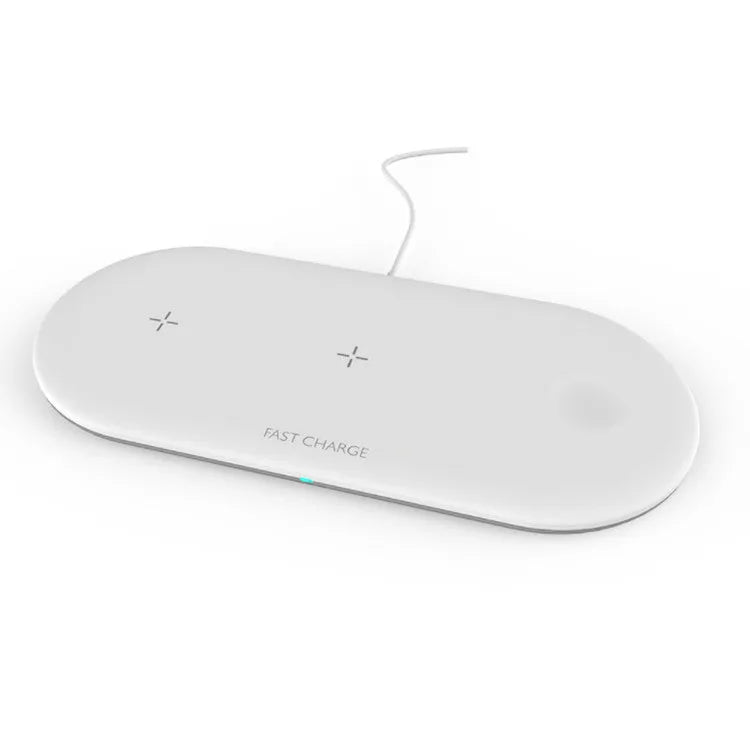 Black or white three-in-one wireless charging station for Apple phones, watches, and headphones