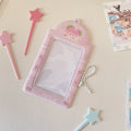Cartoon strawberry and four-leaf clover PVC card holder pendants for ID and meal cards.
