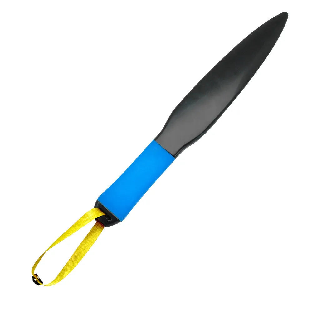 Blue handled nylon dog break stick for training, shown with measurement scale indicating 35 cm length