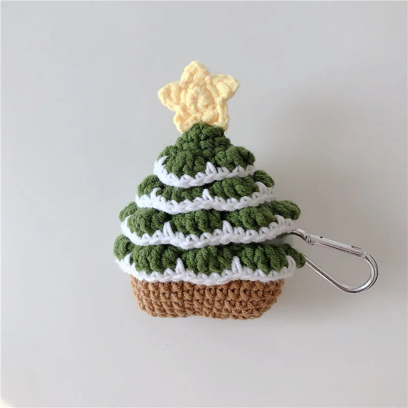 Green knitted Christmas tree Bluetooth headset case for AirPods with hook