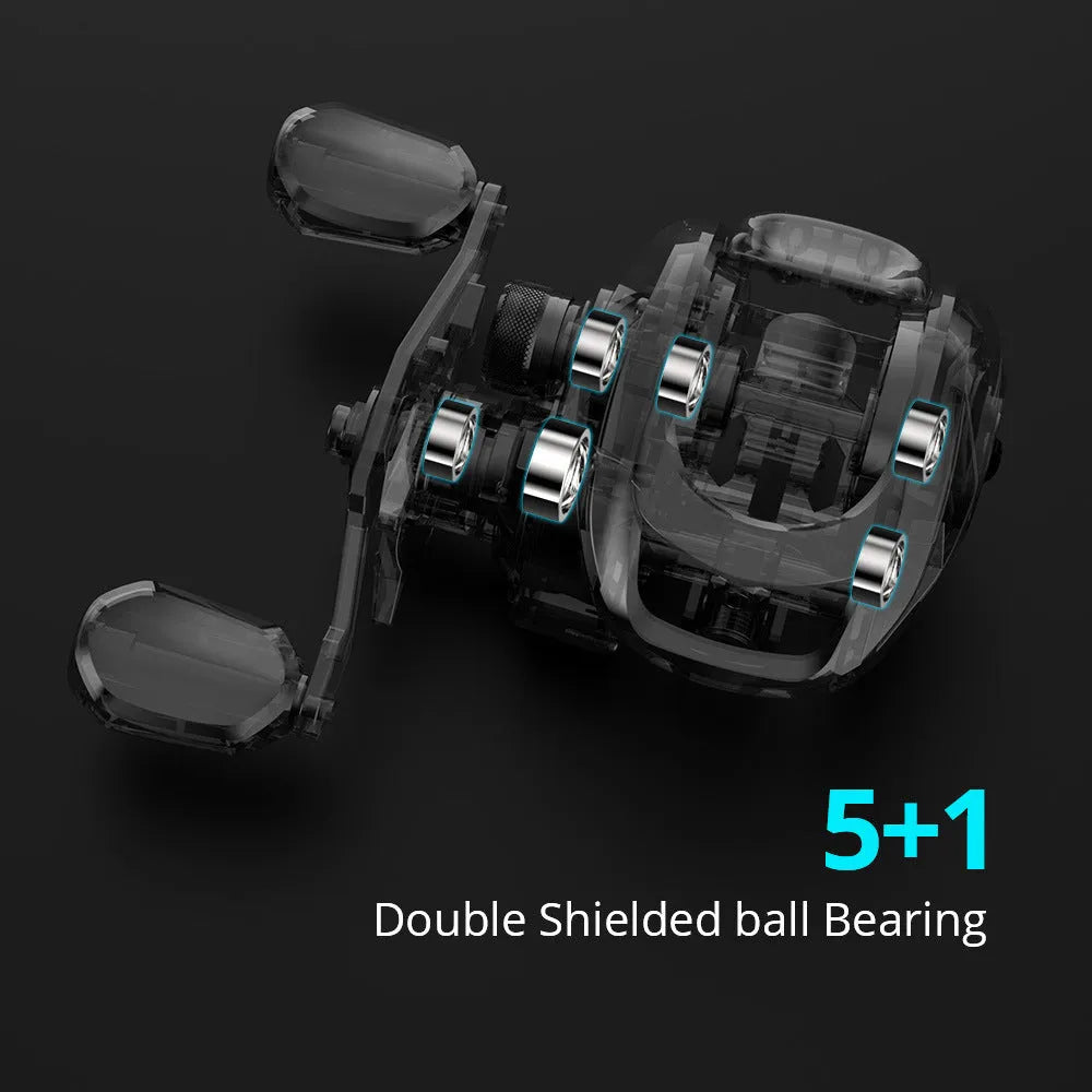 Drip wheel fishing reel showing rocking wheel line mechanism with left and right hand configuration options