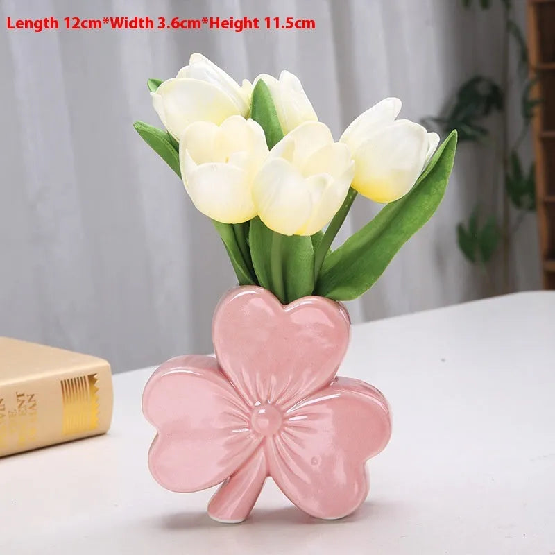 European-style ceramic vase in white porcelain available in pink, red, light green, and white colours