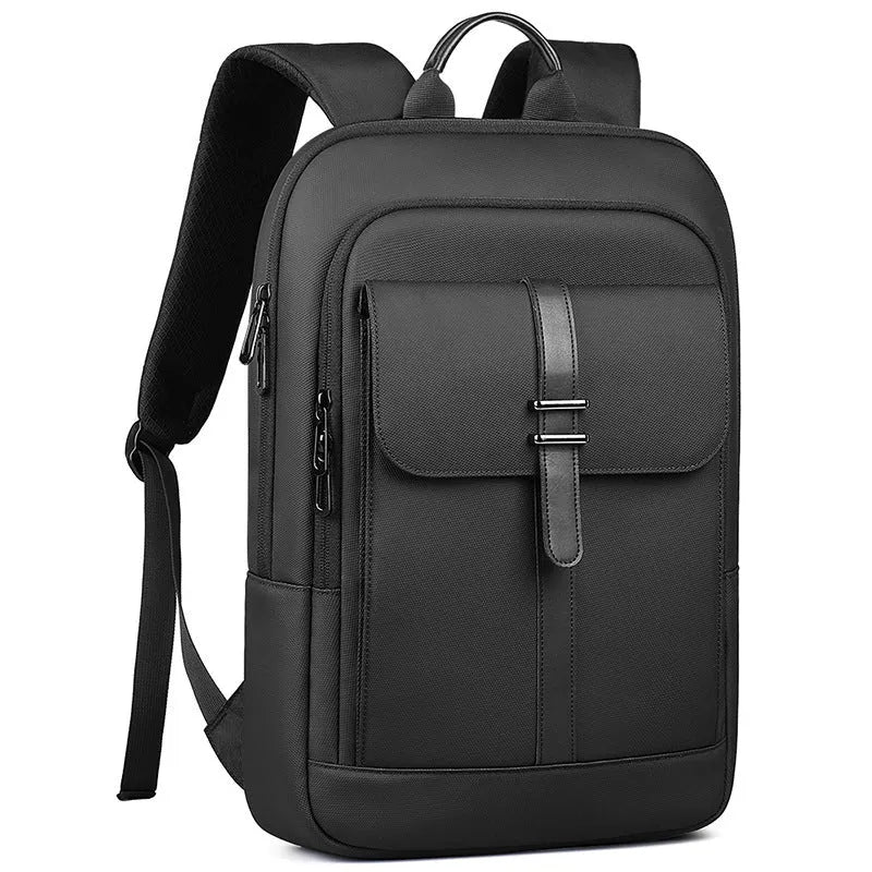 Black Oxford cloth lightweight backpack with sewing line detailing