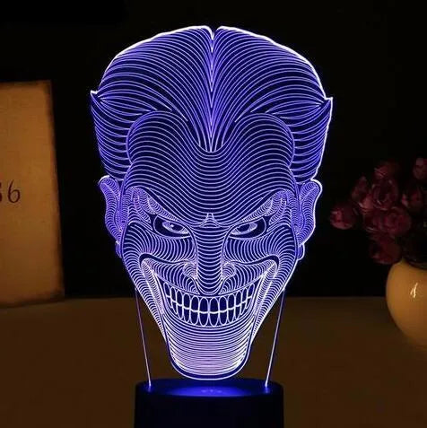 3D acrylic LED table lamp showing colour gradient with remote control and USB cable