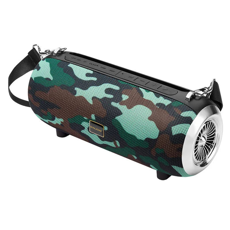 F666 rectangular portable Bluetooth speaker with fabric mesh finish and shoulder strap