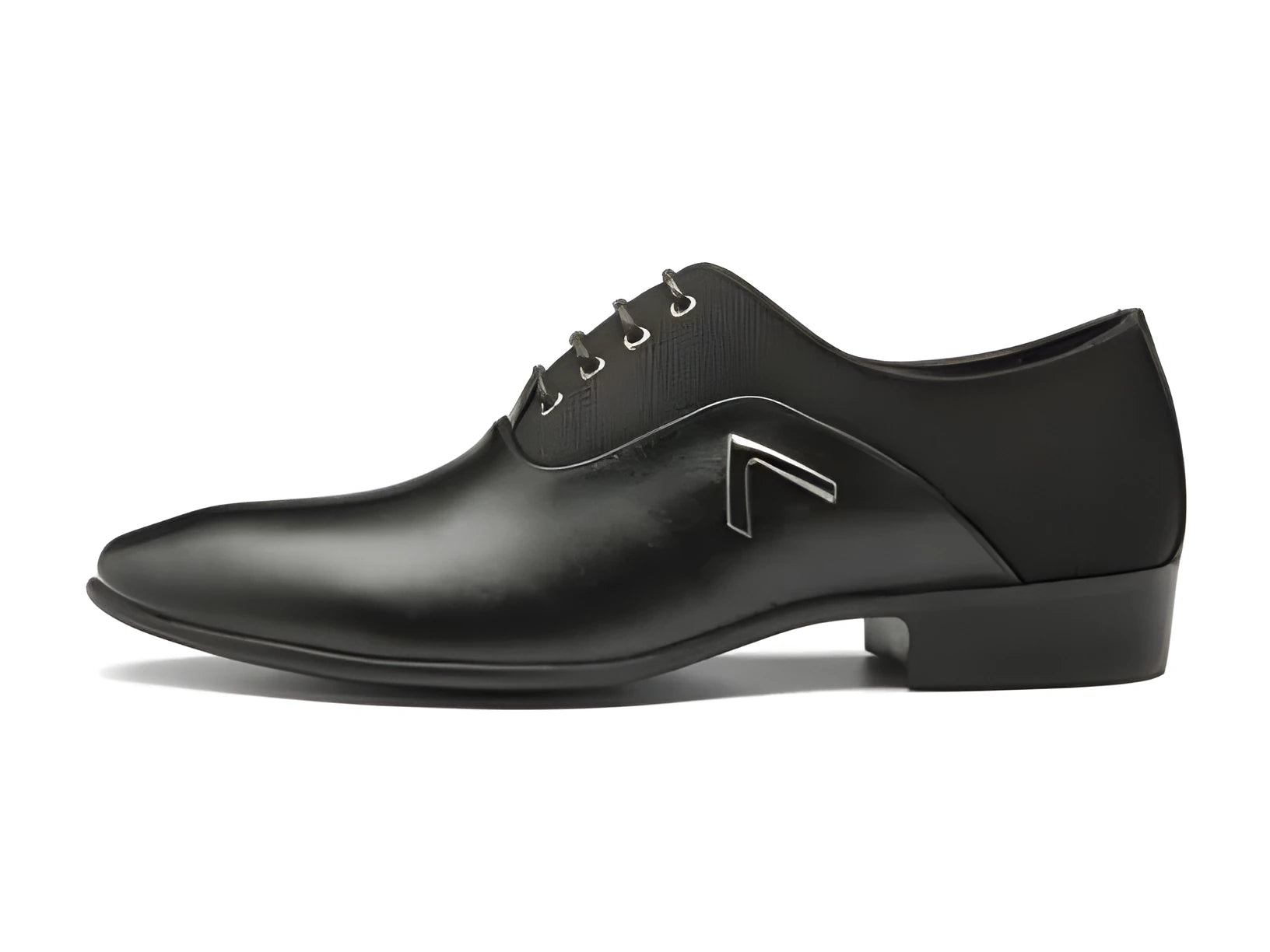 Men's black Oxford shoe with a low-cut artificial PU upper and rubber sole on a white background.