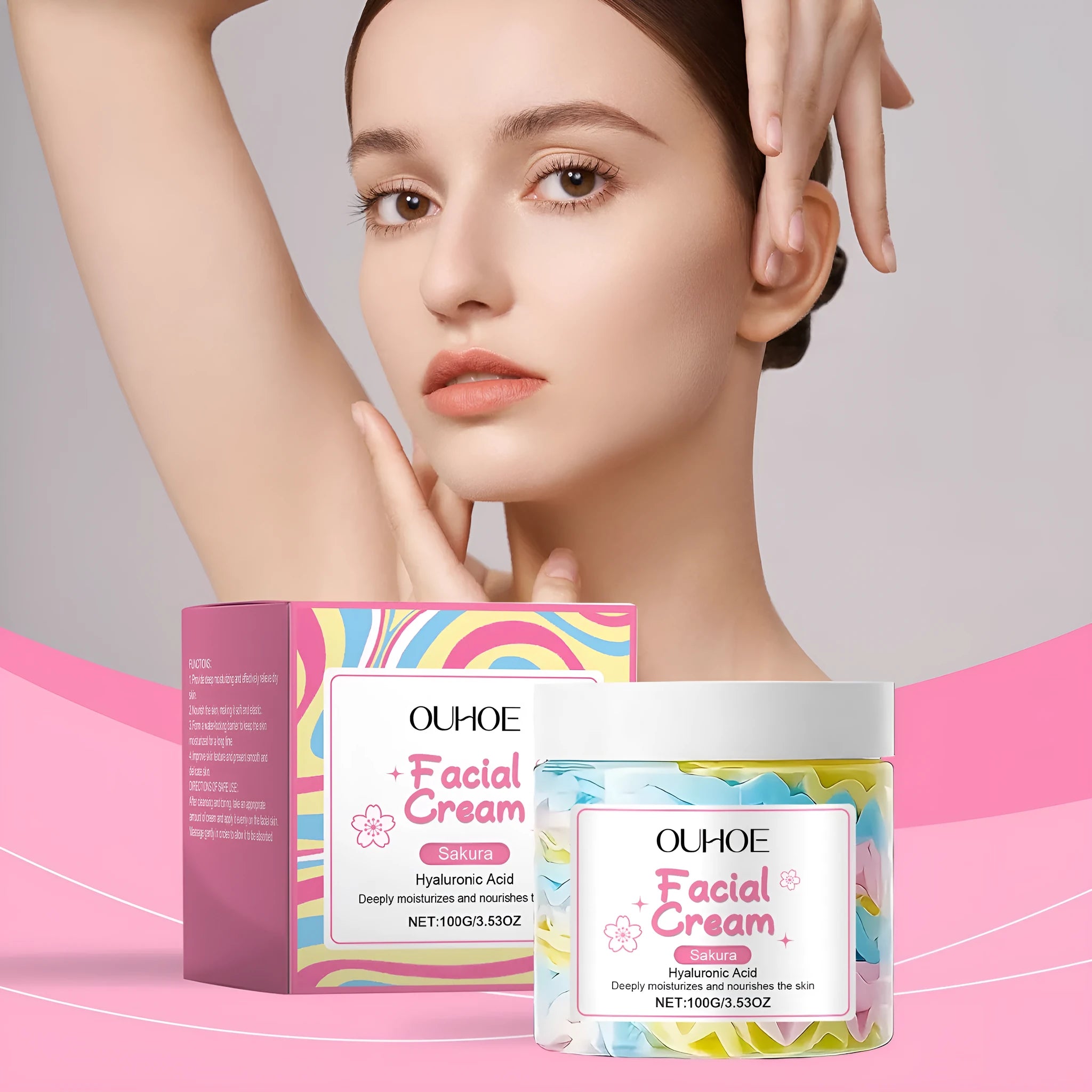 Sakura Butter Cream 100g moisturising facial jar measuring 5.7cm cube with rose-scented formulation
