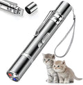 Silver aluminium alloy cat laser pointer toy with multiple light pattern modes