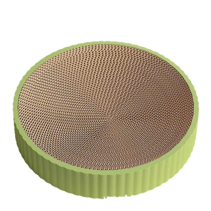 Round green and white cat scratching board with 55cm diameter and replaceable corrugated paper surface