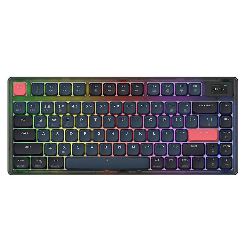 AJAZZ AK832PRO mechanical keyboard with colour screen showing settings display