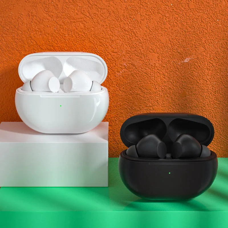 Pro4 Bluetooth wireless earbuds in black or white with a compact charging case