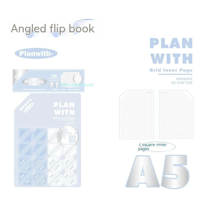 Oblique angle book series artsy Ins style salt notebook in A5 and B5 sizes with white or plaid blue cover.