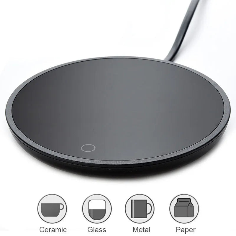Black coffee mug warmer with temperature switch and waterproof design for home office use