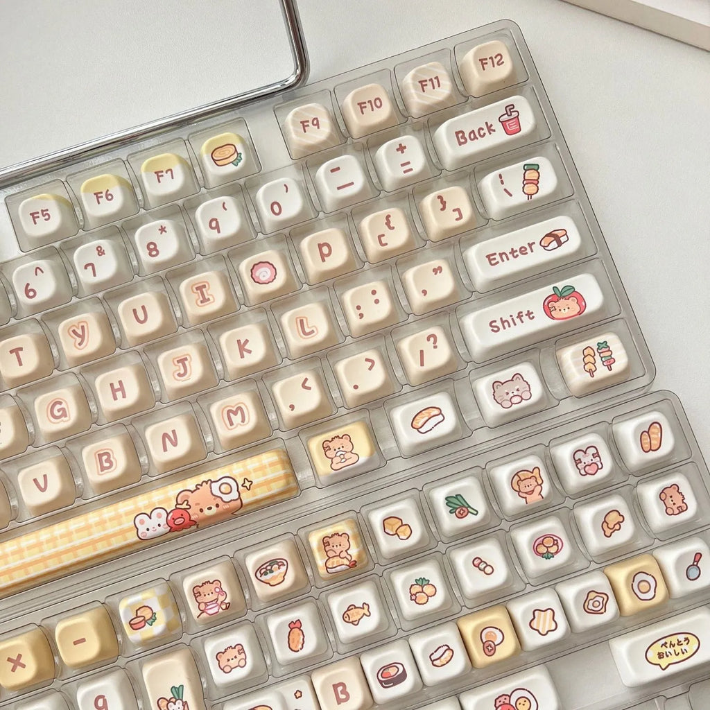 Rabbit Bear Restaurant themed mechanical keyboard keycaps with EOA height profile in PBT plastic, 140-piece set