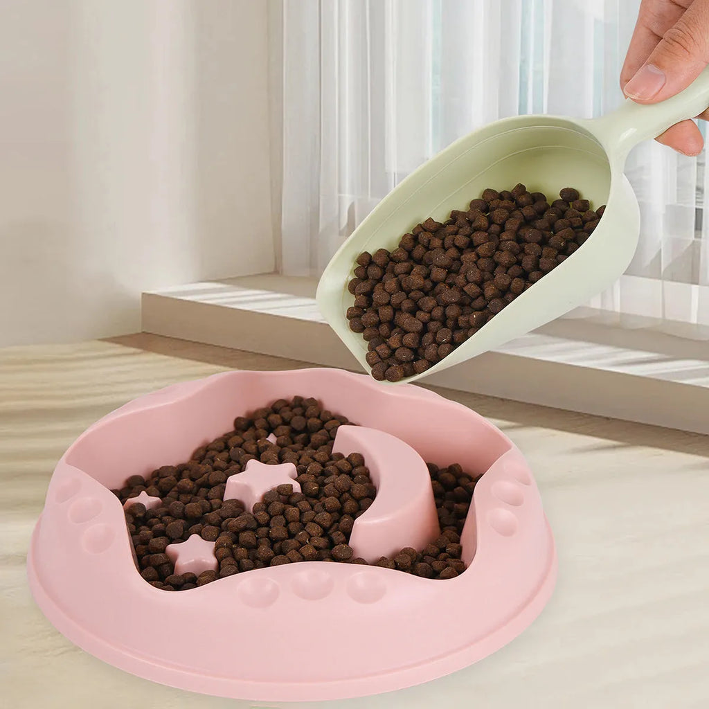 Dog slow feeder bowl with moon, star, and wing pattern in blue colour, large capacity design for feeding and water