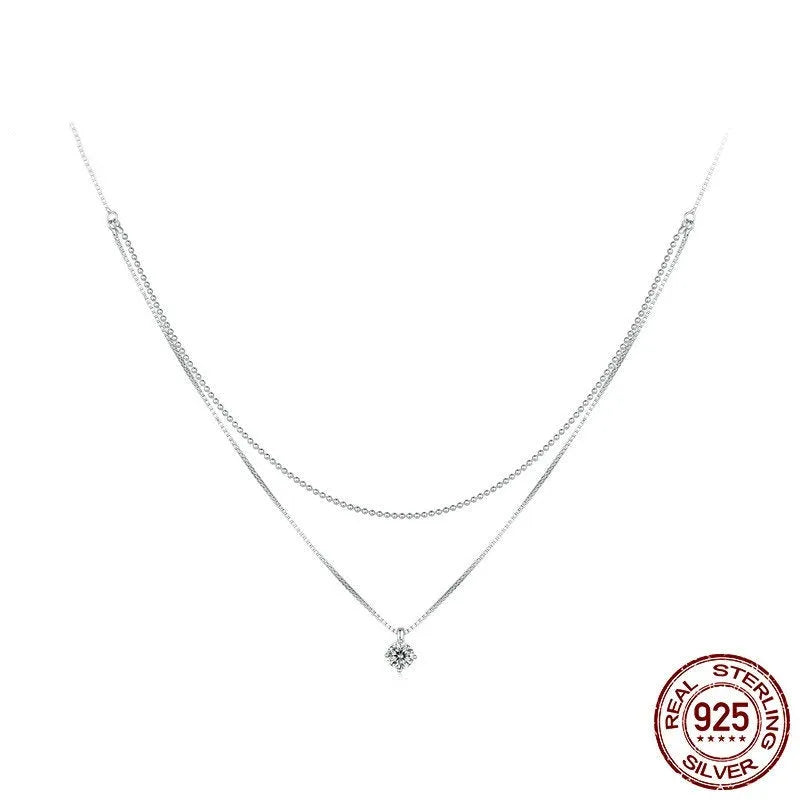 Women's double-layer pendant necklace in 925 silver with pearl chain style in silver colour