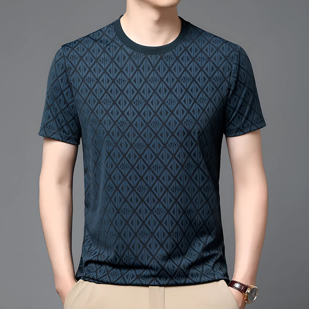 Men's black loose fit short sleeve T-shirt with round neck in Ice Silk antibacterial fabric