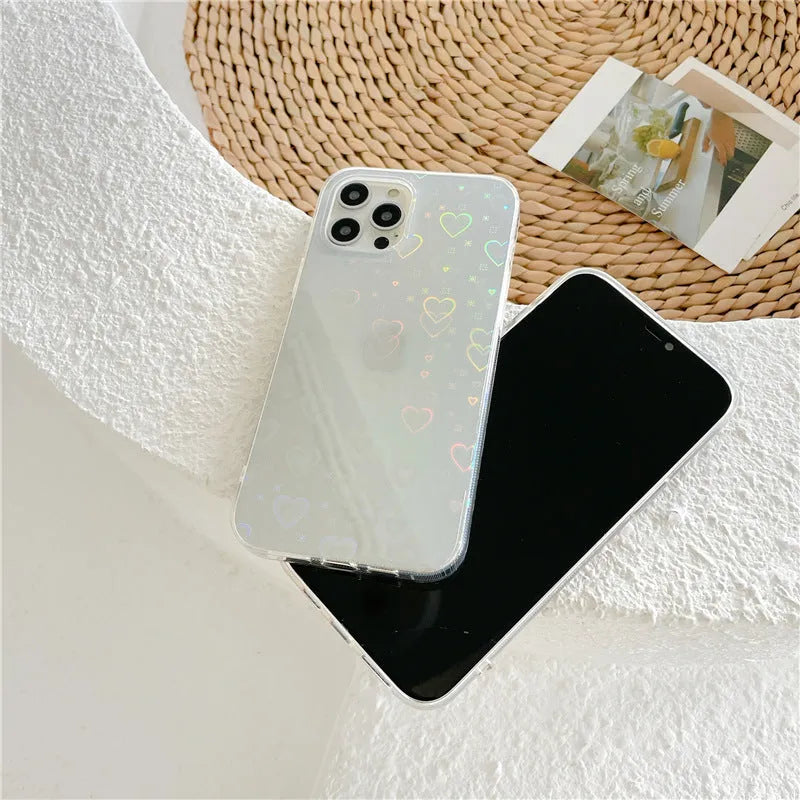 Transparent silicone iPhone case with laser-etched colourful love and butterfly design