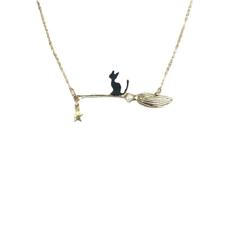 Black cat zodiac alloy necklace pendant in gold or silver Halloween jewellery