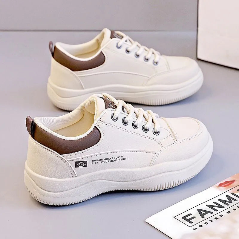 Women's white Korean-style lace-up pumps with cross straps and mid-heel design