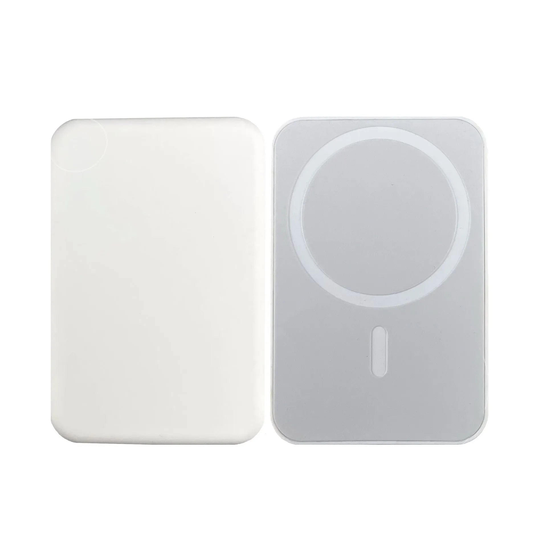 Magnetic wireless charging power bank in white PVC shell with 5000mAh capacity
