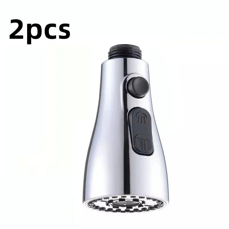 Silver universal pressurised kitchen faucet sprayer with rotating head and three-mode selector