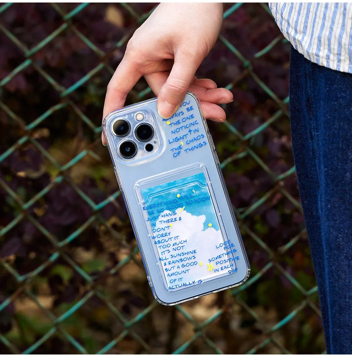 Graffiti silicone card clamp phone case in blue for iPhone, with anti-fall protective shell