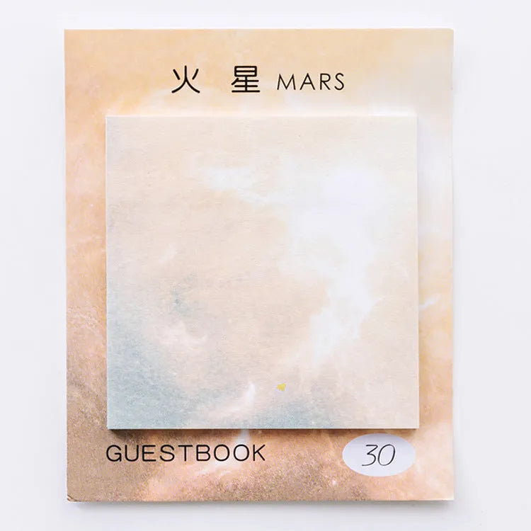 Square planet sticky notes pad with oil painting artwork showing 7.3cm sheets