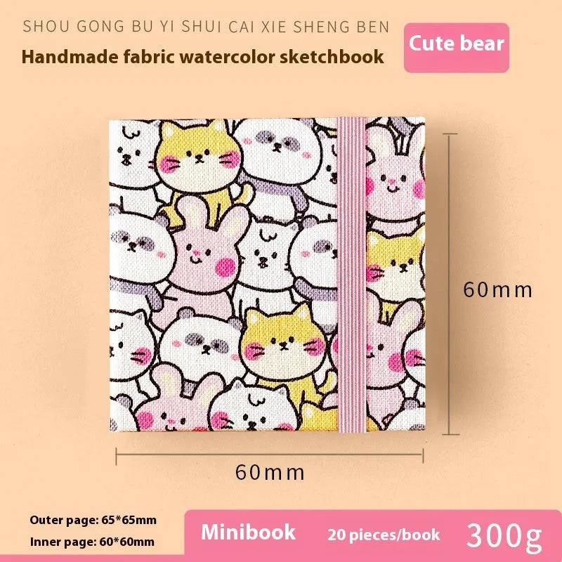 Feiluniao handmade fabric watercolour sketchbook with colourful themed cover, 185mm long.