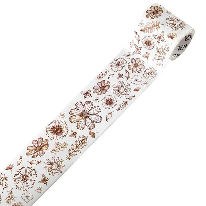 Roll of Japanese paper washi tape with vintage floral watercolour design showing width measurement