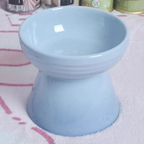 Black ceramic pet bowl with high foot and neck design for anti-tumble feeding