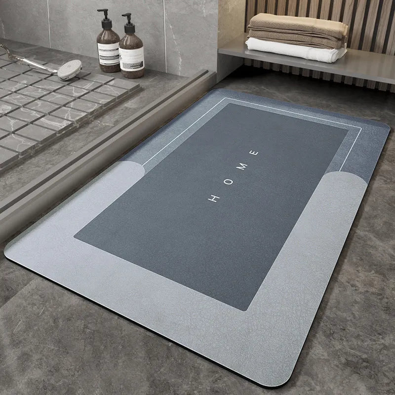 Blended fabric floor mat in an oval shape on a bathroom floor, available in multiple colours and sizes.