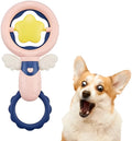 Pink durable dog chew toy with squeaker for large breeds, showing dental cleaning texture and anti-swallow ring design