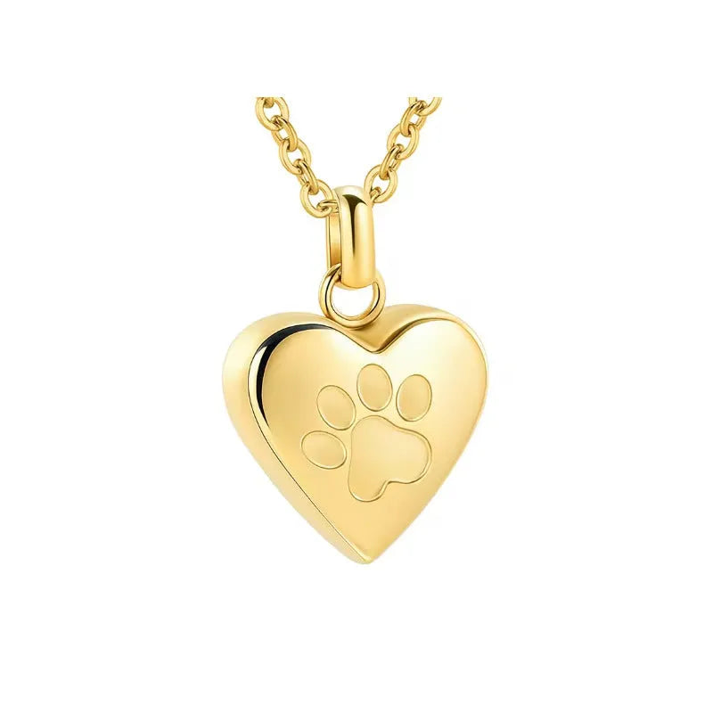 Openable heart-shaped titanium steel cinerary necklace with love paw print design in five colour options.