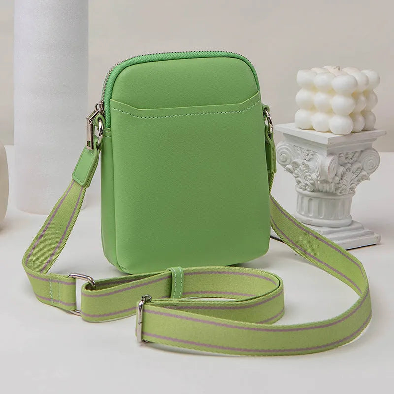 Small solid-colour PU leather crossbody shoulder bag for mobile phones