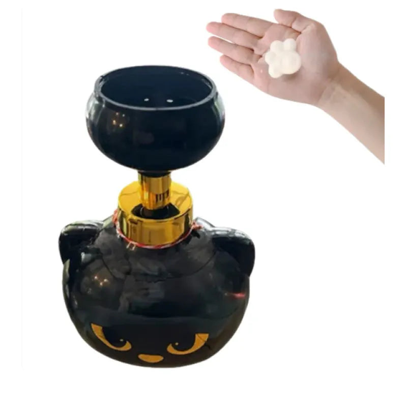 Black plastic cartoon cat foam soap dispenser measuring 10cm by 18cm
