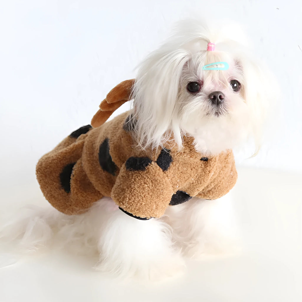 Polka dot elk couple pet costume in four leg and skirt styles for dogs and cats
