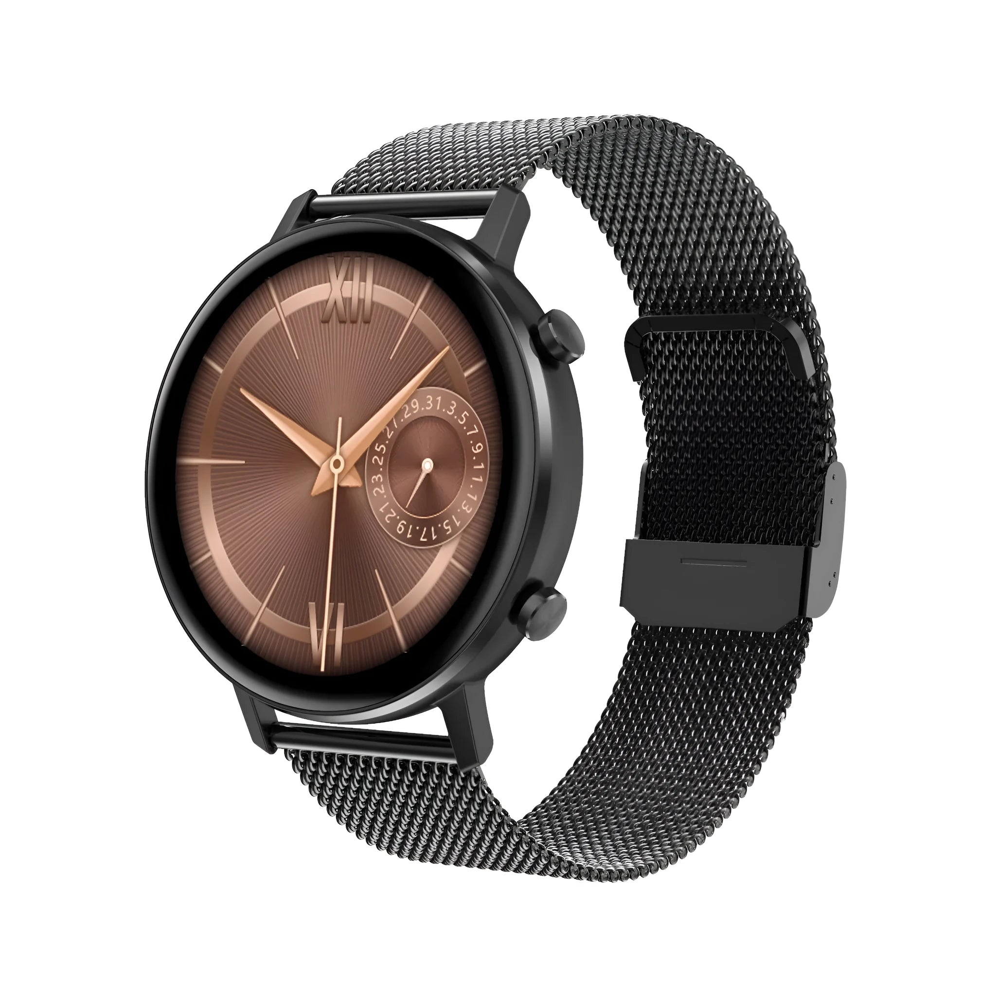DT96 smart bracelet with steel strap showing 1.3 inch screen on wrist