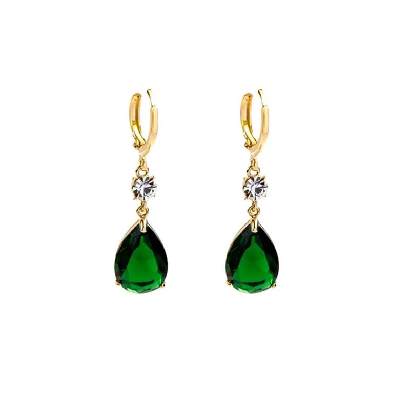 Green geometric teardrop alloy earrings with contemporary silhouette