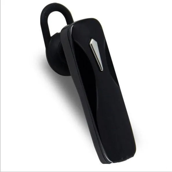Black and white M163 Bluetooth car headset for hands-free calling and music control.