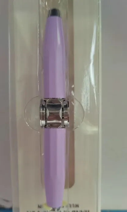 Metal ballpoint pen with a built-in fingertip gyro spinner and LED light, shown in multiple ink colour options.