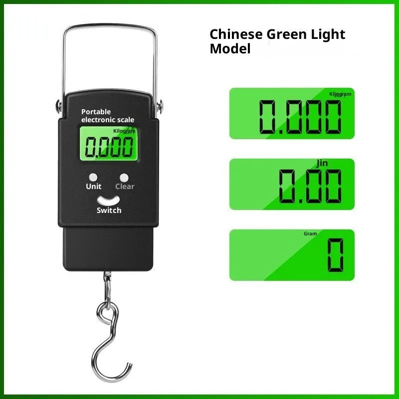 Mini handheld plastic electronic scale with blue backlight display, 50kg capacity