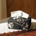 New Chinese style brocade fabric tissue box with white plum embroidery pattern