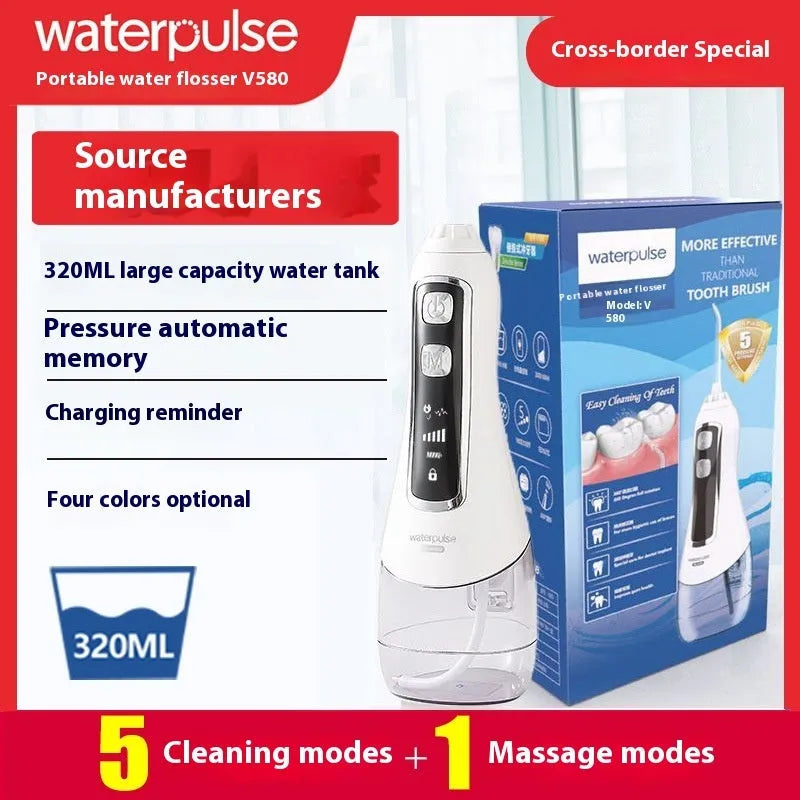 V580 portable 320ml electric dental irrigator water flosser in blue for adult oral hygiene