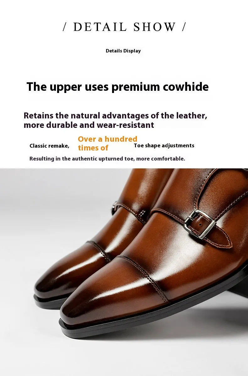 Men's casual leather shoes with square toe in black and light brown options