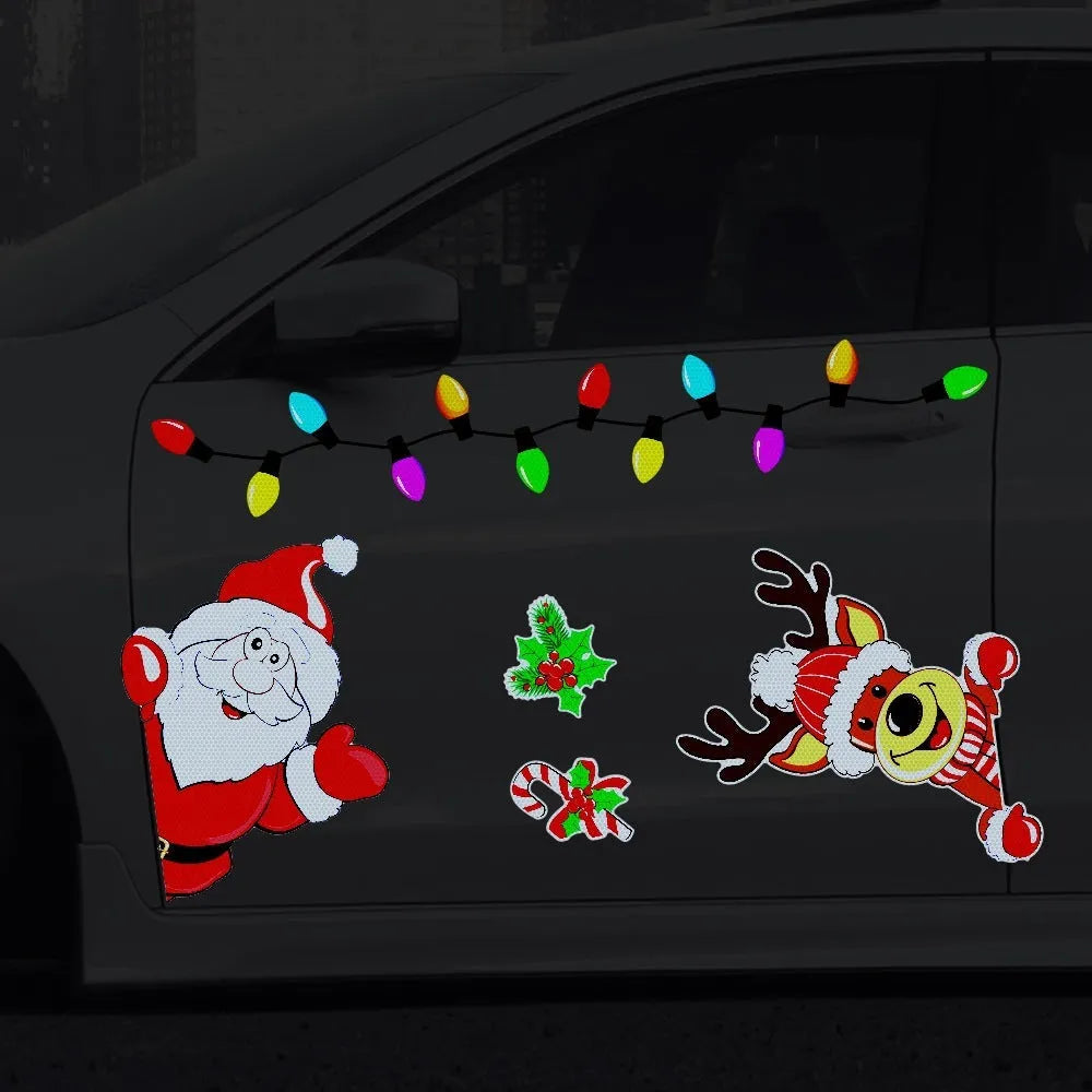 Medium Christmas elk reflective magnetic sticker with cartoon design and RFM026 colour.
