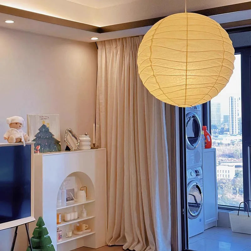 Japanese-style rice paper chandelier lamp in 30cm, 45cm, or 55cm diameter with three-colour adjustable light.