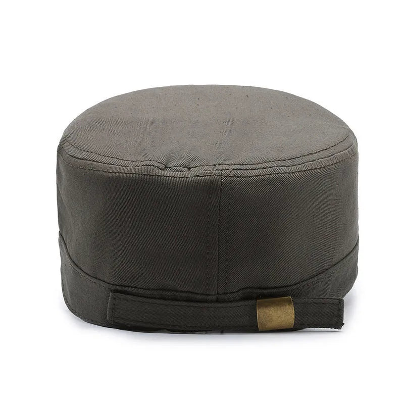 Men's adjustable cotton peaked cap in black, blue, army green, khaki or grey with dome crown and English letters